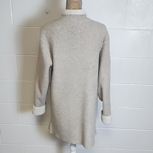 Cozy Cream & Tan Teddy Fleece Jacket Pockets Double Zip - Picture 3 of 16